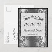 Silver Fraktal Save the Date Postkarte (Vorne/Hinten)