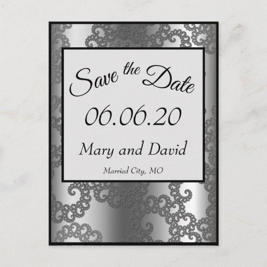 Silver Fraktal Save the Date Postkarte (Vorderseite)