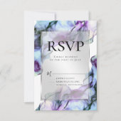 Silver Frame Abstrakt Plum Aquamarine Blende Tinte Einladung (Vorderseite)