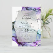 Silver Frame Abstrakt Plum Aquamarine Blende Tinte Einladung (Stehend Vorderseite)