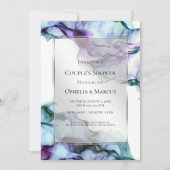 Silver Frame Abstrakt Plum Aquamarine Blende Tinte Einladung (Vorderseite)