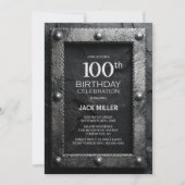Silver Frame Black Slate 100th Birthday Party Einladung (Vorderseite)