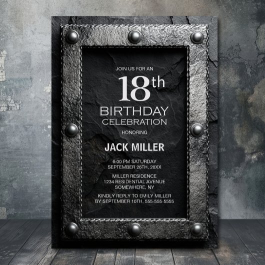 Silver Frame Black Slate 18th Birthday Party Einladung