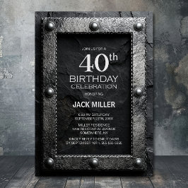 Silver Frame Black Slate 40th Birthday Party Einladung