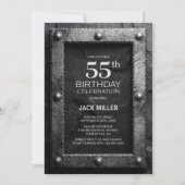 Silver Frame Black Slate 55th Birthday Party Einladung (Vorderseite)