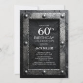 Silver Frame Black Slate 60th Birthday Party Einladung (Vorderseite)