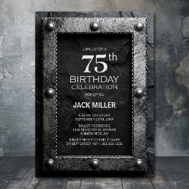 Silver Frame Black Slate 75th Birthday Party Einladung