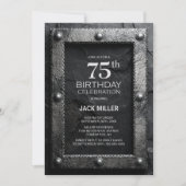 Silver Frame Black Slate 75th Birthday Party Einladung (Vorderseite)