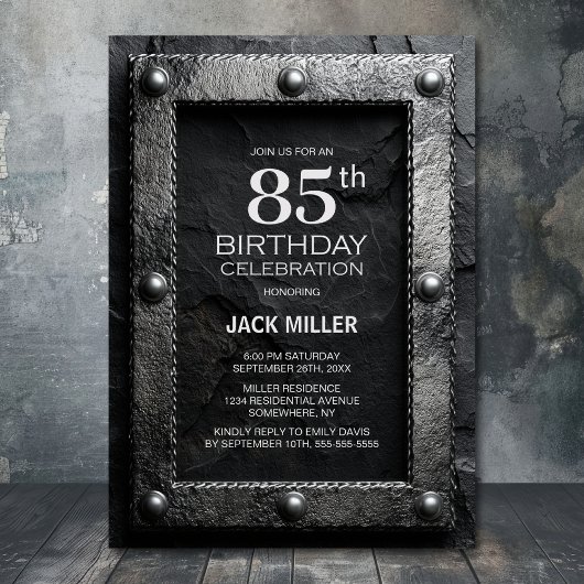 Silver Frame Black Slate 85th Birthday Party Einladung