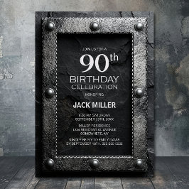 Silver Frame Black Slate 90th Birthday Party Einladung