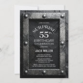 Silver Frame Black Slate Surprise 55th Birthday Einladung (Vorderseite)