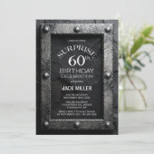 Silver Frame Black Slate Surprise 60th Birthday Einladung (Stehend Vorderseite)