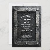 Silver Frame Black Slate Surprise 75th Birthday Einladung (Vorderseite)