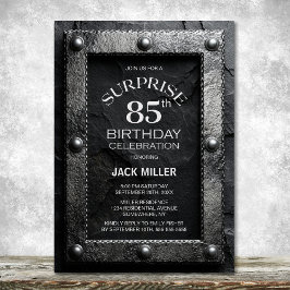 Silver Frame Black Slate Surprise 85th Birthday Einladung