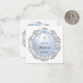 Silver Frame Blue Bow Taufe Geschenkverpackung Mitteilungskarte (Vorderseite/Rückseite Beispiel)
