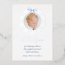 Silver Frame Blue Bow Tauffolie Danke Karte