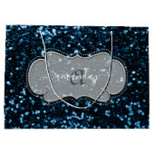 Silver Frame Blue Navy Royal Monogram Name Glitzer Große Geschenktüte (Rückseite)