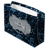 Silver Frame Blue Navy Royal Monogram Name Glitzer Große Geschenktüte (Rückseite Schrägansicht)