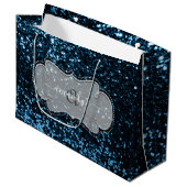 Silver Frame Blue Navy Royal Monogram Name Glitzer Große Geschenktüte (Vorderseite Schrägansicht)