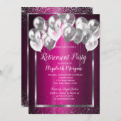 Silver Frame Confetti Balloons Lila Rente Einladung (Vorne/Hinten)