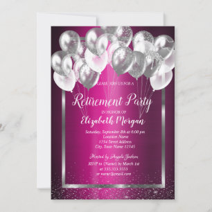 Silver Frame Confetti Balloons Lila Rente Einladung
