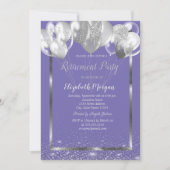 Silver Frame Confetti Balloons Violet Retirement Einladung (Vorderseite)