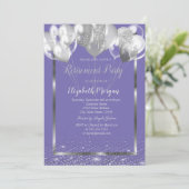 Silver Frame Confetti Balloons Violet Retirement Einladung (Stehend Vorderseite)