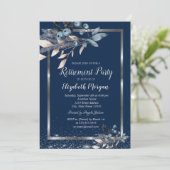 Silver Frame Confetti Winter Blume Ruhestand Einladung (Stehend Vorderseite)