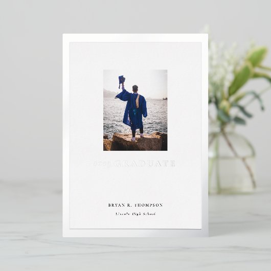 Silver Frame Foto Abschluss Announccard Folieneinladung (Stehend vorne)