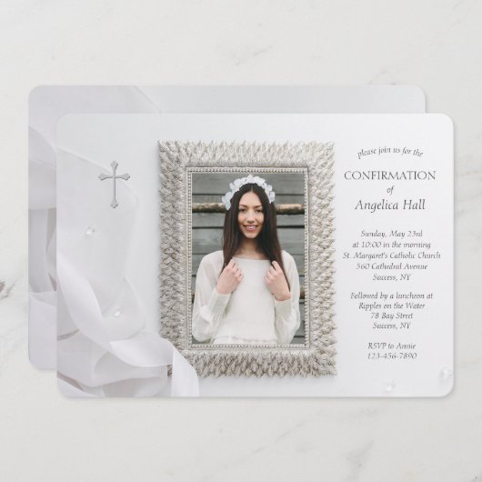 Silver Frame Foto Religiöse Einladung (Vorne/Hinten)