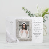 Silver Frame Foto Religiöse Einladung (Stehend Vorderseite)