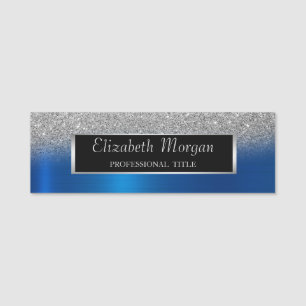 Silver Frame, Glitzer Ombre Blue Metallic Namensschild