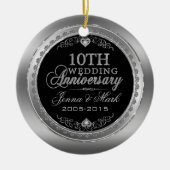 Silver Frame & Hearts 10. Hochzeitstag Keramikornament (Vorne)