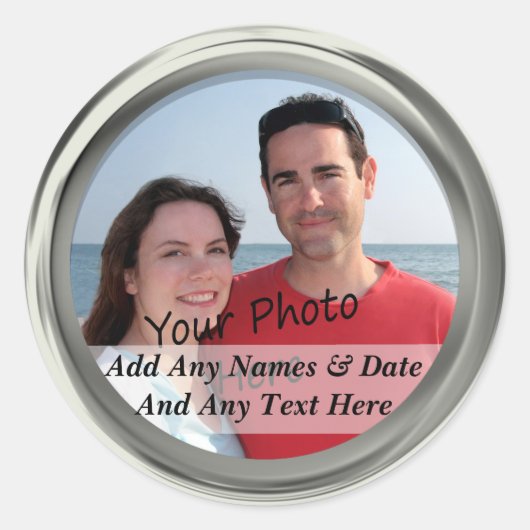 Silver Frame Ihr eigenes Foto und benutzerdefinier Runder Aufkleber (Vorderseite)