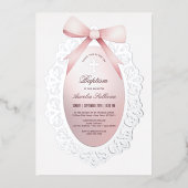 Silver Frame Pink Bow Taufe Folieneinladung (Vorderseite)