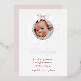 Silver Frame Pink Bow Tauffolie Danke Karte