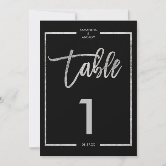 Silver frame script black table number einladung (Vorderseite)
