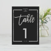 Silver frame script black table number einladung (Stehend Vorderseite)