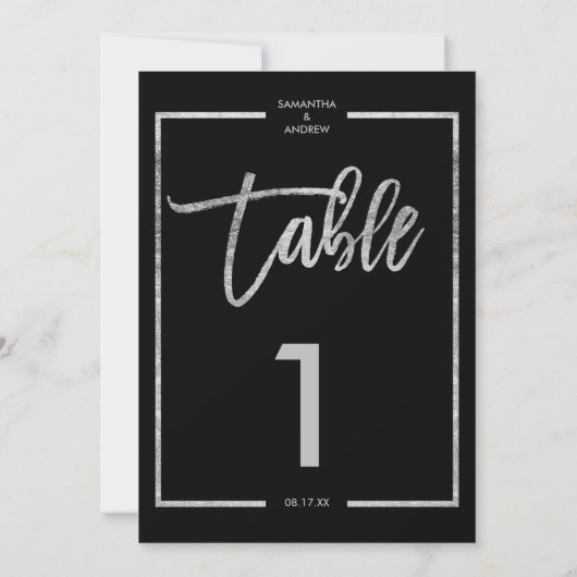 Silver frame script black table number einladung (Rückseite)