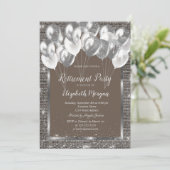 Silver Frame Sequins Balloons Brown Retirement Einladung (Stehend Vorderseite)