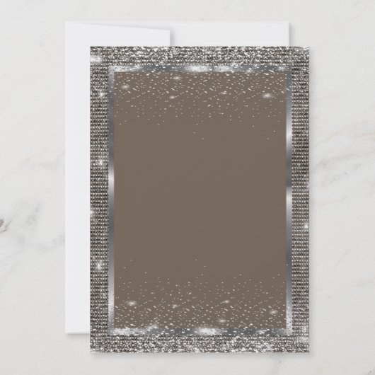Silver Frame Sequins Balloons Brown Retirement Einladung (Rückseite)