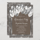Silver Frame Sequins Balloons Brown Retirement Einladung (Vorne/Hinten)