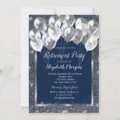Silver Frame Sequins Balloons Navy Retirement Einladung (Vorderseite)