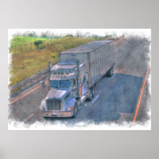 Silver Freight Truck Highway Driving Art Poster 6 (Vorne)
