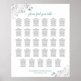 Silver Frills 29 Table Wedding Seating Chart Aquam Poster