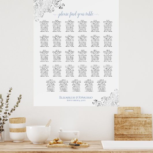 Silver Frills 29 Table Wedding Seating Chart Blue Poster (Küche)