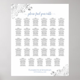 Silver Frills 29 Table Wedding Seating Chart Blue Poster