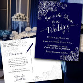 Silver Frills auf Navy Blue Wedding Save the Date Ankündigungspostkarte