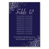 Silver Frills auf Navy Blue Wedding Seating Chart Tischnummer (Vorderseite)