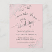 Silver Frills auf Pink Wedding Save the Date Ankündigungspostkarte (Vorderseite)